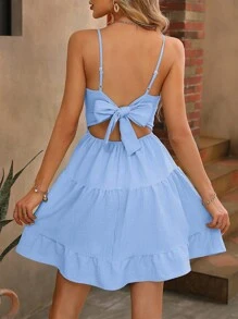 Breezaya Solid Color Backless Tie-Back Spaghetti Strap Casual Vacation Dress For Women