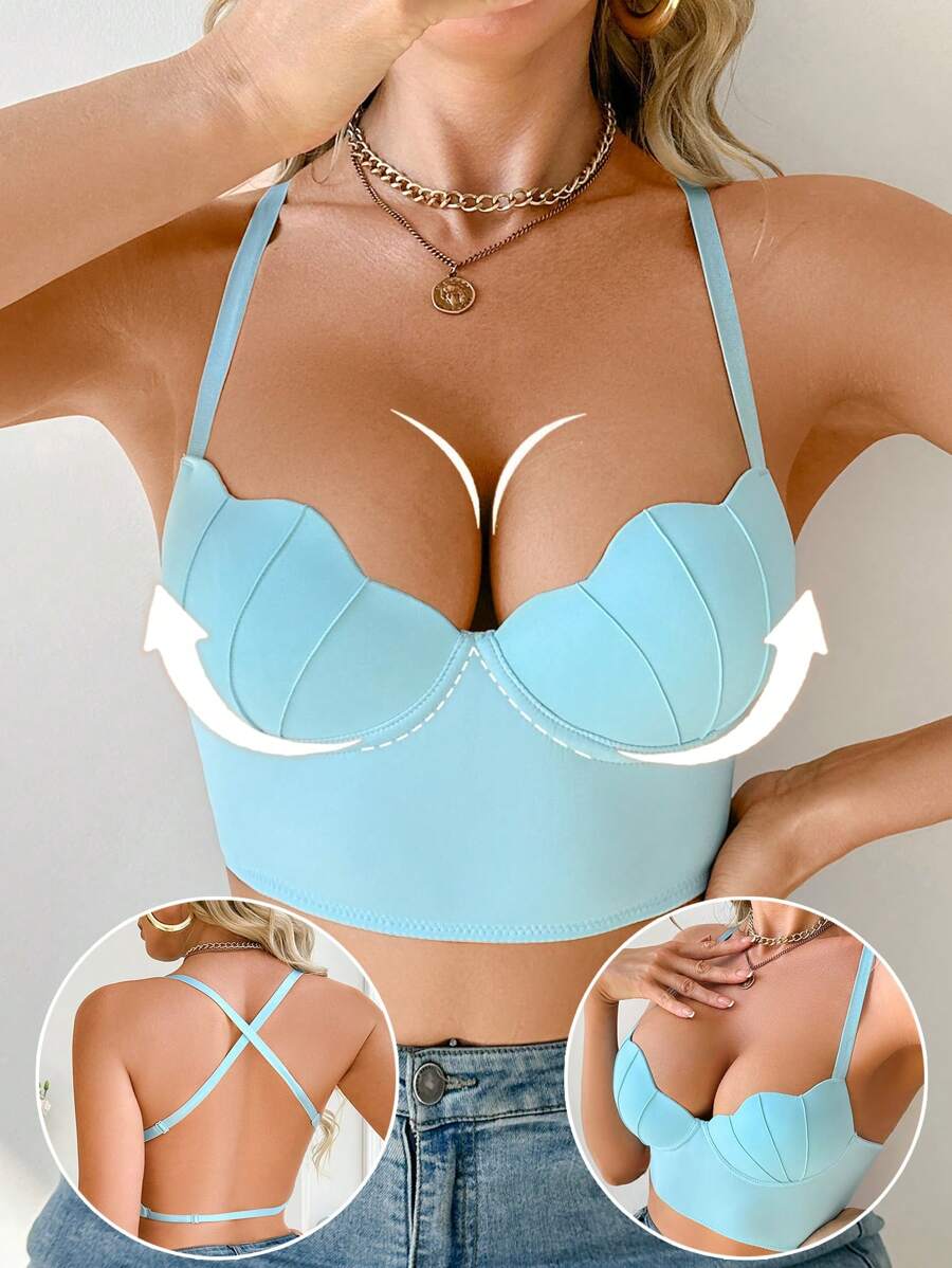 Wedding Ladies Long Bottoms Open Back With Underwire Bra One Piece - Baby Blue - View 1
