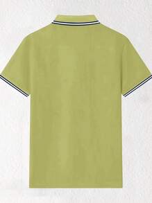 Manfinity Dauomo Men's Fashionable Street Style Logo Print Polo Shirt - Green - View 2