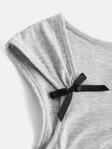 SHEIN Girls' Grey Knit Solid Color Bow Bust Ruched Cute Casual Cowl Neck Sweater