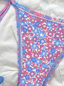 Swim Mod Plus Size Women Summer Beach Wear Random Floral Print Side Bowknot With Ruffle Decor Bikini Bottoms - Multicolor - View 3