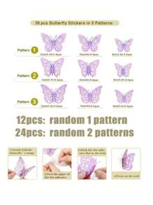 SHEIN 12/24/36pcs 3D Butterfly Wall Decor, Butterfly Decorations, 3 Sizes 3 Styles Removable Butterfly Wall Stickers For Birthday Party, Cake Decorating, Room Decor