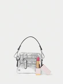 SHECARRY Women's Fashionable Personalized Street Style Edgy Y2K Versatile Mini Bag, Can Be Worn As Shoulder/Handbag/Clutch, 2000s Fashion Style Bag For Women - Bright silver - View 6