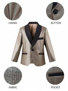 SHEIN 2 piezas Conjunto de traje de caballero encantador para niños, que incluye chaqueta de cuello alto de color brillante y pantalones negros elegantes, adecuado para celebraciones, actuaciones en el escenario, ceremonias de premiación y eventos como bodas, invitados de bodas, paje, y portador de anillos