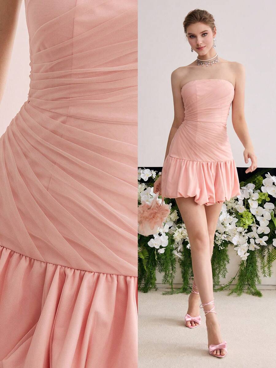 MOTF Soiréza CONTRAST MESH PUFFBALL COCKTAIL DRESS - Pink - View 1