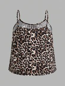SHEIN EZwear 3 件大码女式纯色黑/白 + 豹纹无袖蝴蝶结衬衫荷叶边宽松吊带可调节肩带，适合春夏季 - 彩色 - 查看 7