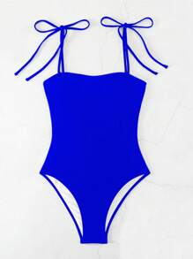 Swim Vcay 1 件女士夏季沙滩露背交叉肩带连体泳衣 - 寶藍色 - 查看 2