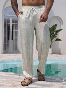 DAZY Calças de férias casuais florais assimétricas masculinas, verão - Bege - Ver 1