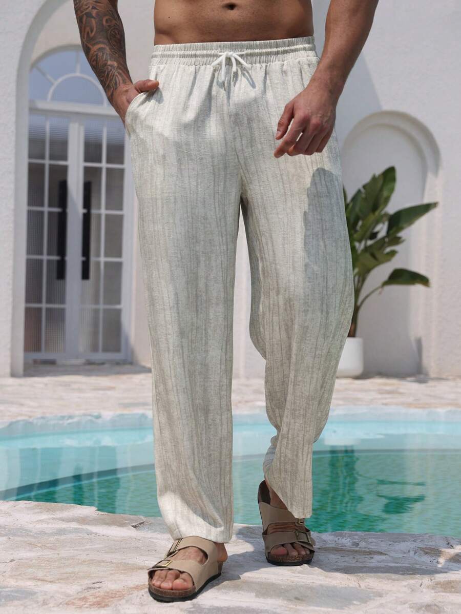 DAZY Calças de férias casuais florais assimétricas masculinas, verão - Bege - Ver 1