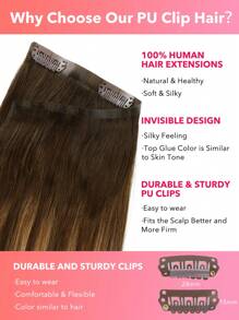 Seamless Clip Ins 7 قطع من وصلات الشعر البشري المصنوعة من مادة البولي يوريثين بدون درزات، شعر بشري حقيقي بنسبة 100%، 14-22 بوصة، وصلات شعر ريمي بلون أشقر متدرج، 110 جرام مع مشبك - س4/27/4 - مشاهدة 6