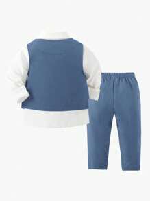 SHEIN 2 件套绅士装 - 纯色背心和长裤，优雅风格适合生日派对、晚会、婚礼