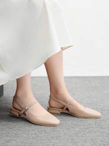 CUCCOO BIZCHIC Bailarinas de tacón bajo con punta cuadrada y diseño de Mary Jane en color albaricoque. Adecuadas para ir al trabajo, citas, reuniones, compras, vacaciones - Albaricoque - Ver 3