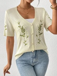 SHEIN LUNE Cardigan court à manches courtes style français minimaliste pour femme