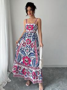 Elenzga Vestito casual senza maniche da donna con stampa floreale, adatto per vacanze e uso quotidiano