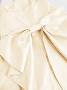 SHEIN Girlism 少女纯色缎面后背可拆卸大蝴蝶结休闲吊带裙 - 杏色 - 查看 4