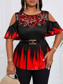 SHEIN Lady Top negro de manga hombro caído con gráfico arcoíris orgulloso para mujeres de talla grande