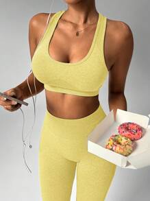 SHEIN Core Rhythm 女士纯色无袖简约上衣和长裤休闲运动套装健身女士套装女士健身套装