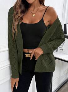 EMERY ROSE Casual Comfortable Hollow Out Rhombus Pattern Women Cardigan Fall Winter Cloth For Women - Green - View 3