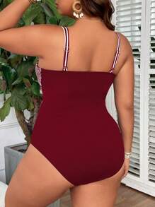Swim Lushoire بدلة سباحة قطعة واحدة حريمي حجم إضافي مع حشو معقود، مع ظهر مجمع وحاشية ، بتصميم بسيط للشاطئ - عنابي اللون - مشاهدة 2