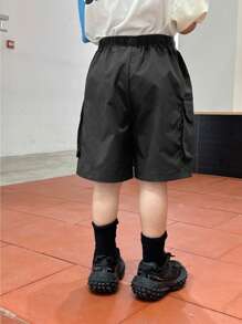SHEIN Toddler Boys' Casual Loose Fit Cargo Shorts With Dual Side Pockets, Comfortable For Everyday Wear & Travel