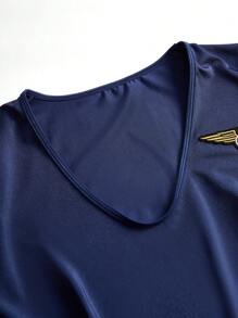 SHEIN طقم ملابس داخلية من 4 قطع بنمط مخطط للنساء ذوات الأحجام الكبيرة، بأكمام قصيرة وبدون سلك - أزرق بحري - مشاهدة 6