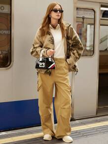 SHECARRY 女士手提包，PU，皮革，秋季，冬季，学院，学校，假日，街头风格，运动，过夜，约会，Y2K，甜美，酷炫，街头，运动，学院 23 篮球，图案印花 - 黑色 - 查看 8