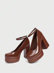 CUCCOO SZL Tacones de plataforma con tobillera, tacón grueso de color marrón, zapatos de moda casuales para ir al trabajo, citas, fiestas, vacaciones, bodas