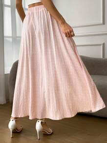 Easter Pink Plaid Contrast Lace Romantic Long Skirt - Pink - View 2