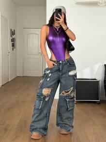 Coolane 女士秋冬 Y2K 皮革紧身衣 - 紫色 - 查看 3