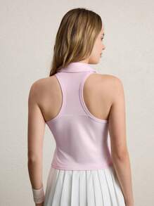 CourtClass Polo de malla sin mangas con cremallera frontal, liso, para yoga y gimnasio, de mujer