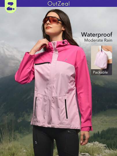 OutZeal Chaqueta impermeable y cortavientos de tela técnica de 3L, con bloqueo de color, empacable, para senderismo