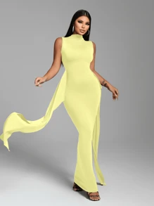 Zolique Women's Turtleneck Tie Front Dress - Yellow - View 3