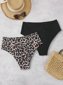 Swim Basics Plus Size Women Leopard Print Bikini Swimsuit 2 Pieces, Leopard Bikini, Summer - Multicolor - View 2