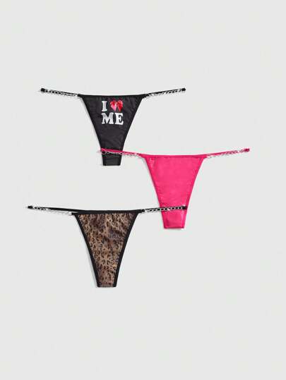 J-Fashion 3 pièces/Set Culottes G-String pour femmes imprimé léopard et graphique slogan, style Y2K