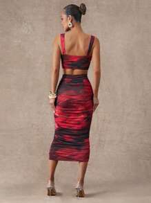 Silquee 女士时尚吊带背心上衣和裙子两件套，适合夏季 - 彩色 - 查看 2