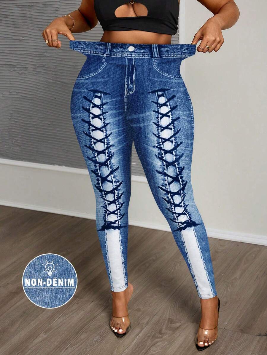 Slaydiva Quần legging dài bó dệt kim thường ngày cho nữ, phù hợp cho mùa hè - Rửa trung bình - Xem 1