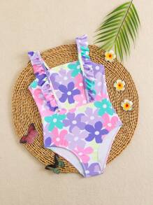 1pc Young Girls Cute Butterfly Print Swimsuit, One-Piece - Multicolor - View 1