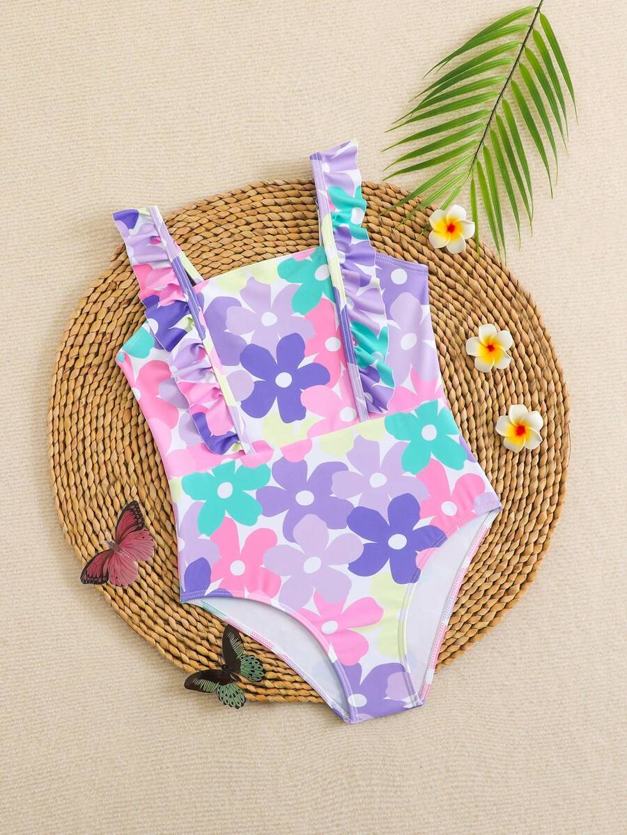 1pc Young Girls Cute Butterfly Print Swimsuit, One-Piece - Multicolor - View 1