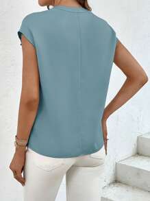 SHEIN Essnce Camisa casual de verano con cuello en pico y unicolor para mujer