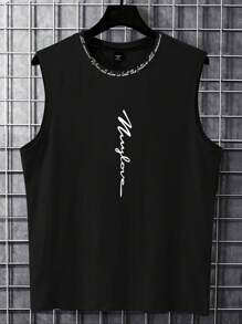 Manfinity Homme Casual Letter Graphic Print Sleeveless Tank Top, Suitable For Workout, Muscle Fit Button-Down Shirt For Men, Muscle Tee Top Men Muscle Shirts Gym Tank Top Men Men Sleeveless Full Tank Tops For Men - Black - View 3