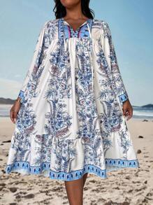 EMERY ROSE Robe ample à taille élevée avec impression florale et protection solaire pour femmes en vacances. Une ligne de coupe flatteuse pour un usage casual