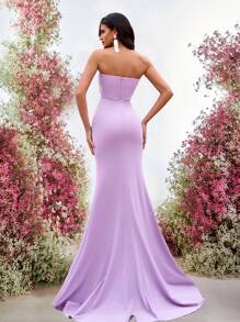 Glamrae Elegant Romantic Dignified Sweet Retro Purple Knitted Stretch Fabric Sequin Stitching Tube Dress, Suitable For Vacation, Festival, Wedding Guests, Birthday Party, Dance, Formal Dinner Dress, Evening Dress, Gown