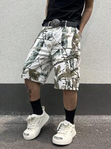 Manfinity EMRG Pantalones cortos de mezclilla casuales y versátiles para hombres con estampado de rama y bolsillo - Multicolor - Ver 7