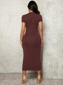 SHEIN Vestido negro largo y sexy de maternidad de talla grande - Marrón - Ver 2