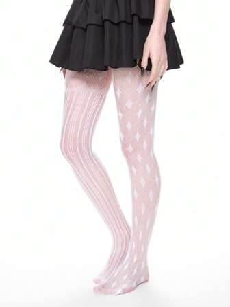 Kawaii 1 Paio Di Calze A Rete Asimmetriche Con Stelle Vuote, Calze Trasparenti Bianche Sexy, Leggings Elastici Ultra Sottili E Trasparenti