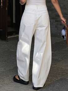 DAZY 纯色宽松阔腿裤带口袋，休闲女裤，春夏