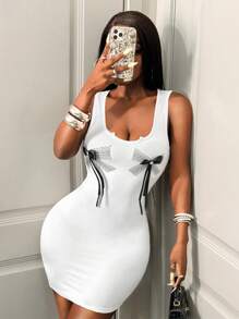 BamGleam Women's Solid Color Spaghetti Strap Dress, Fashionable For Summer - White - View 4