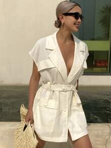 Livesso Women's Vacation Casual Solid Color Lightweight Blazer Jacket Linen Business Attire - White - View 8