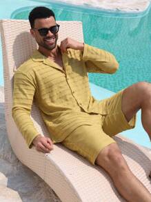 DAZY Summer Men's Textured Green Shirt Set - Green - View 5