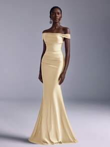 Elitara 优雅褶饰露肩美人鱼紧身连衣裙，适合婚礼、单身派对、度假、舞会、伴娘（成人）